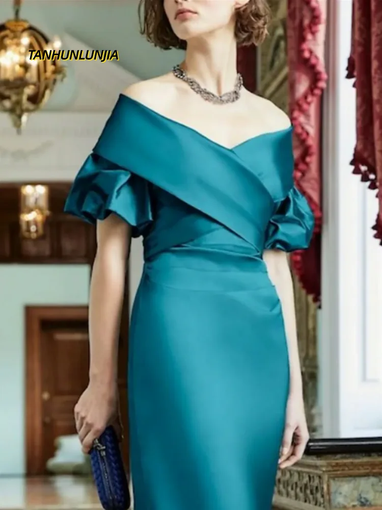 

Customized Sexy V-neck Turquoise Prom Dresses A-line Long Formal Party Gowns Simple Satin vestido de formatura New Arrival