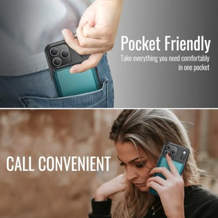 حافظة محفظة كلاسيكية باللون الأخضر الزرقاء مع فتحات بطاقة حجب RFID ومسند لهاتف iPhone 17 Pro 6.3 واقي مقاوم للصدمات C