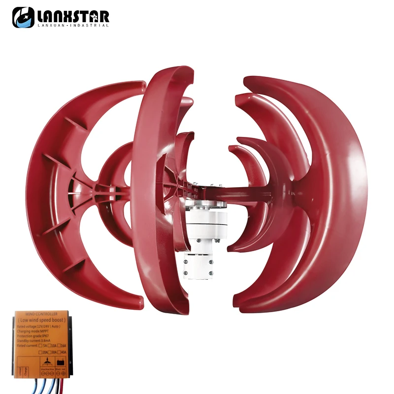 

200W Vertical Axies Wind Generator Wind Turbine 12V 24V 5 Blades VAWT Small Windmill Free Energy With MPPT Charge Controller