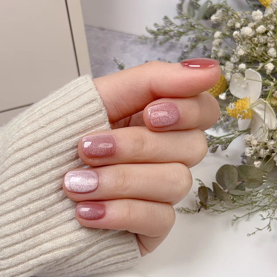 Uñas press-on de ojo de gato hechas a mano, cortas, de cobertura completa, reutilizables, para mujer 4