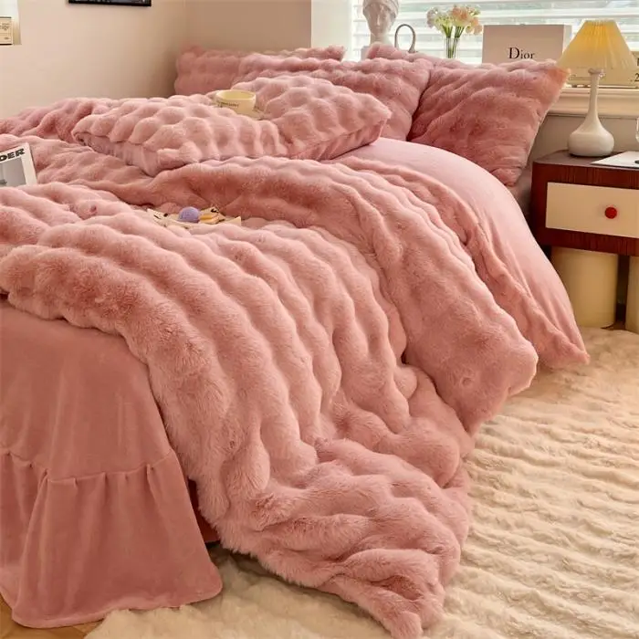 Winter Thiened Coral Fce Duvet Cover Milk Velvet Single Piece Rabbit Fur Stuffed Double-sided Velvet Coral Fce