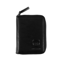 BULLCAPTAIN Leather Men Wallet Card Pack Zipper Card Case Holder Credit Card Bag Short Coin Purse Black