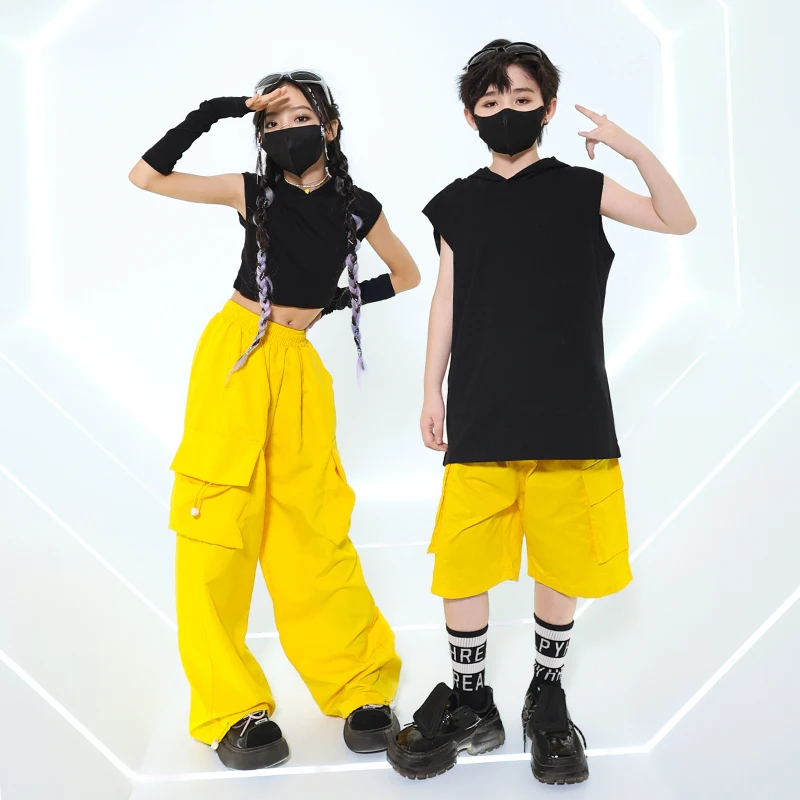 Jungen Streetwear Street Dance Weste Hoodie T-Shirt Mädchen Hip Hop coole Kleidung setzt Kinder Jazz Cargo Jogger Hosen Outfits Kostüme