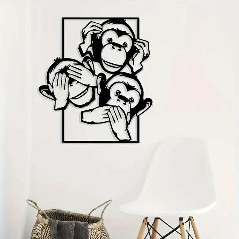 CIFBUY Metal Wall Art,2D Flat Laser Cut Funny Monkey Iron Hanging Sculpture,Rustproof Powder‑Coated Wall Decor