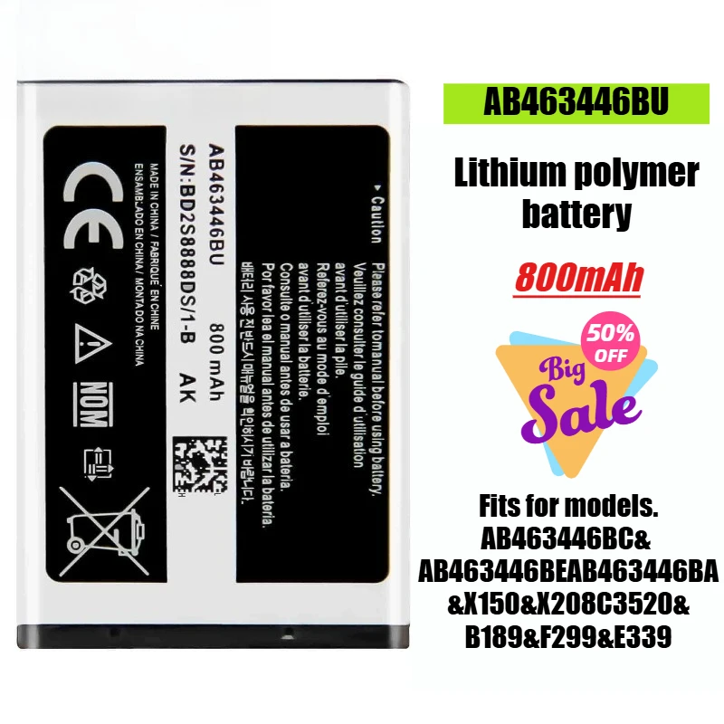 

AB463446BU Mobile Phone Battery 3.7V 800mAh for Samsung X150/X208/C3520
