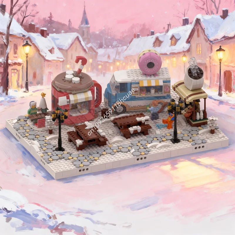 

675pcs MOC Winter Village Display Set Festive Seasonal Model Building Blocks Toys Architecture Brick Christmas Gifts Birthday