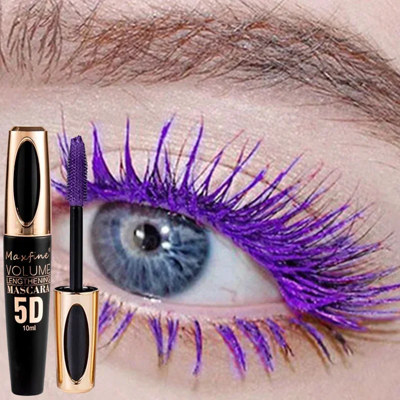 5D Volume Mascara Quick Dry Blue Purple Silk Fiber Curling Lengthening Long Lasting Smudge Proof Eyelash Extension Cream
