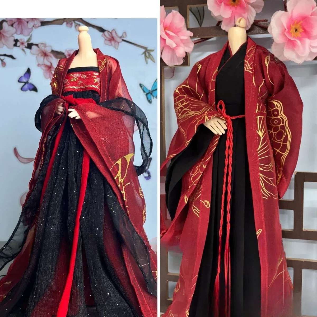 (Customized) Doll's Clothes Suit for 30cm Male Female 1/6 Bjd Doll Antique Couple Outfit Hanfu Clothing Accessories, No Doll