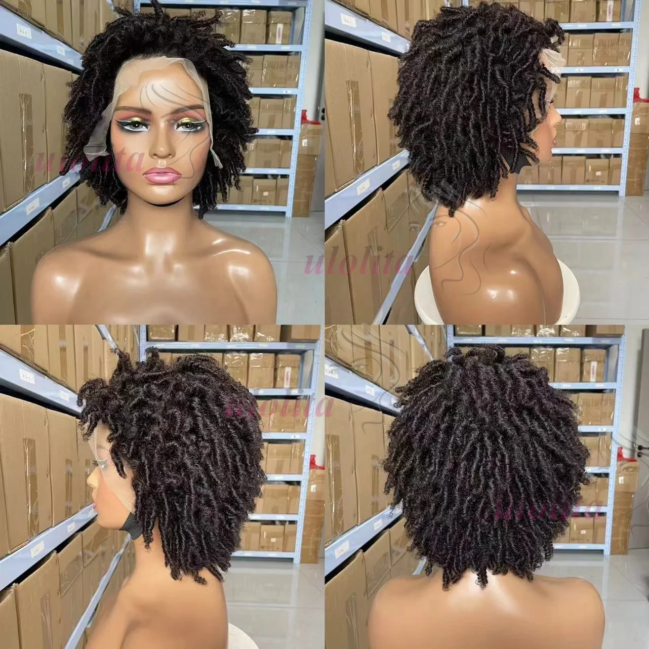 Afro-Dreadlocks 13x4 Lace 100% Echthaar Kurze Lockige Perücken für Schwarze Frauen Brasilianisches Jungfrauenhaar Transparente Lace-Perücke für den täglichen Gebrauch – Detail 1