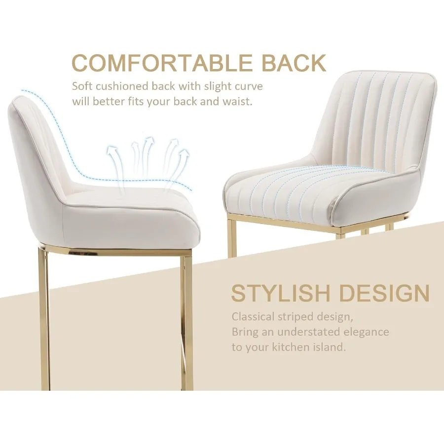 Барные стулья высотой, набор из 2 шт. со спинкой, современные кухонные табуреты с золотыми ножками, кожаные островные стулья, удобная полоска Ba