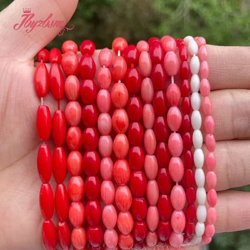 Natural Oval Coral Stone Beads DIY Loose Spacer Strand 15\