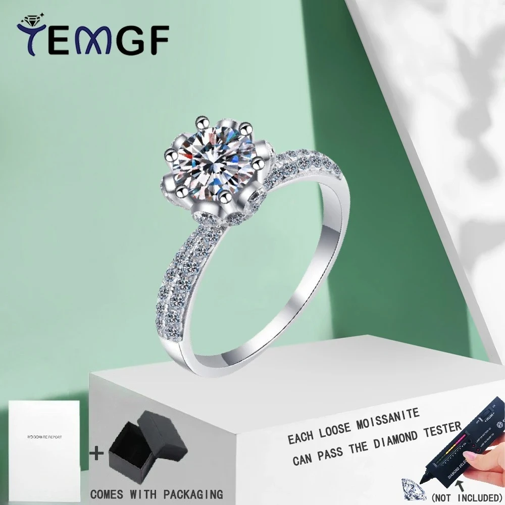 

TEMGF Luxury Full Moissanite/Zircon Wedding Ring 100% S925 Sterling Silver Fine Jewelry for Women Sparkling Anniversary Gifts