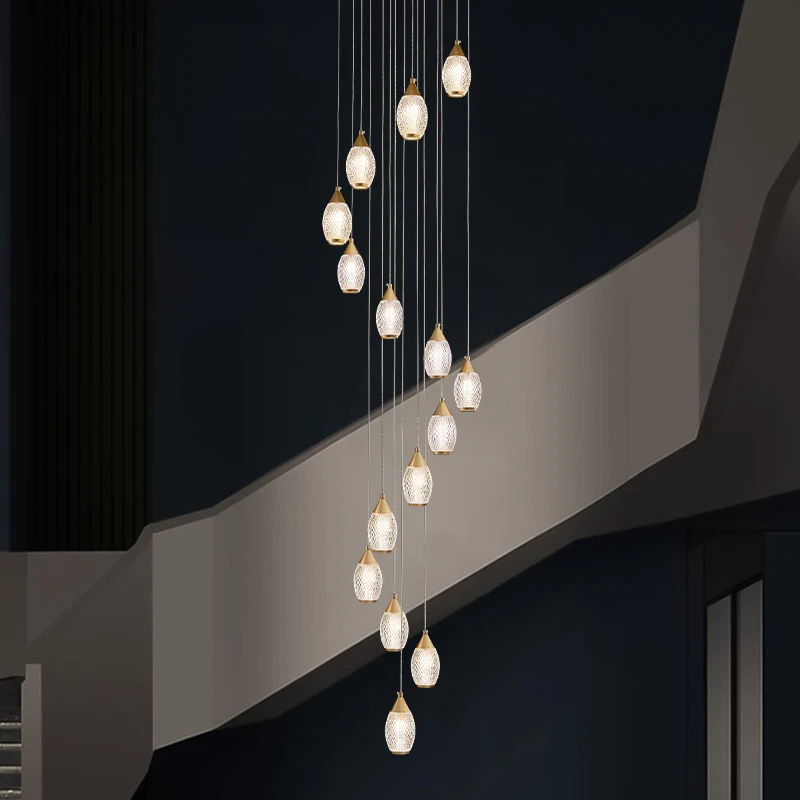 Chandelier Staircase Modern Pendant Luster Ceiling Light of Duplex Villa Living Room Suspension Chandeliers LED