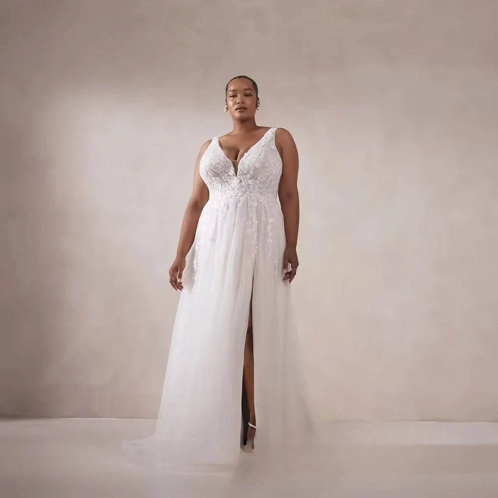 Plus Size Spaghtti Straps Wedding Dress Appliques 2027 New Lace Floral Bridal Gownsvestido Feminino Casamento Customzied