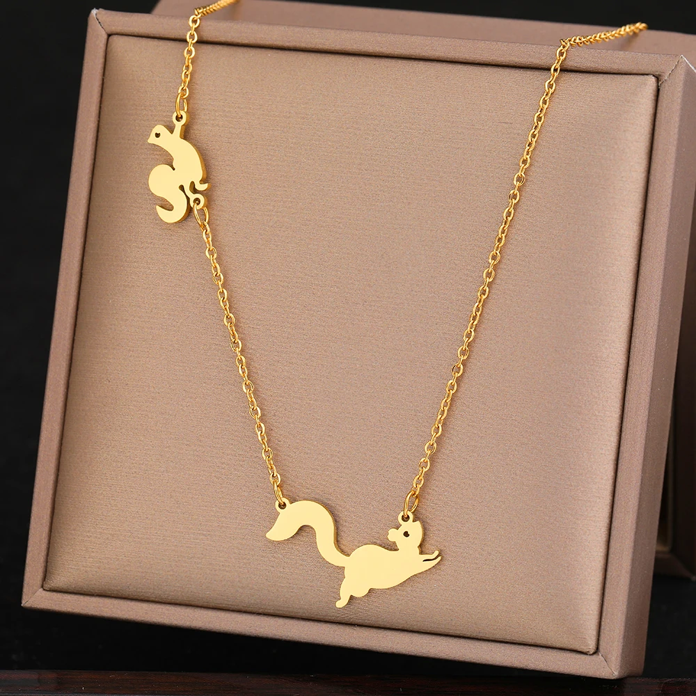 Stainless Steel Necklaces Anime Cute Cartoon Squirrel Pendants Children Chain Choker Fashion Necklace For Women Jewelry Gifts