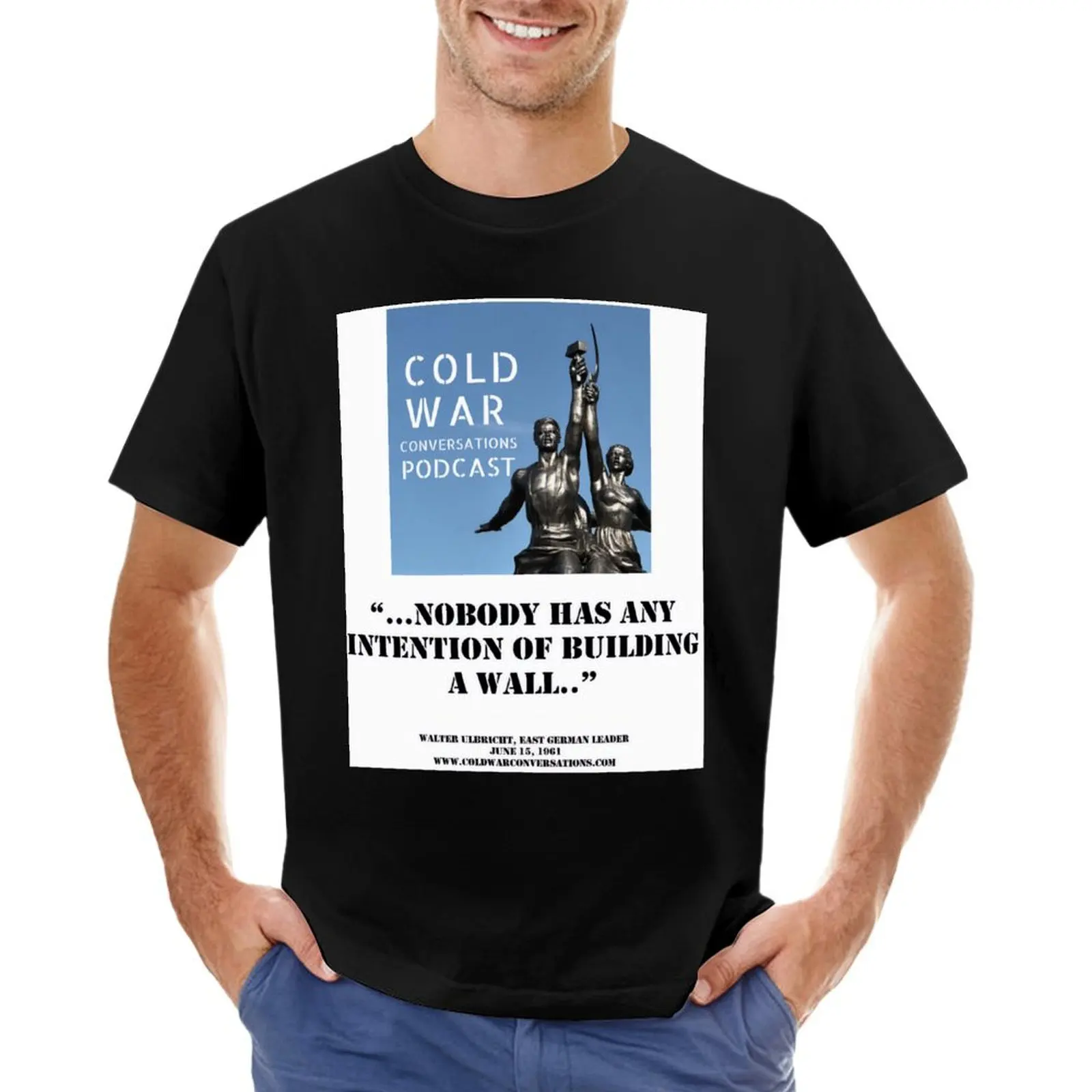 Nobody has any intention of building a wall Walter Ulbricht, East German leader T-Shirt Short sleeve tee mens designer t shirt