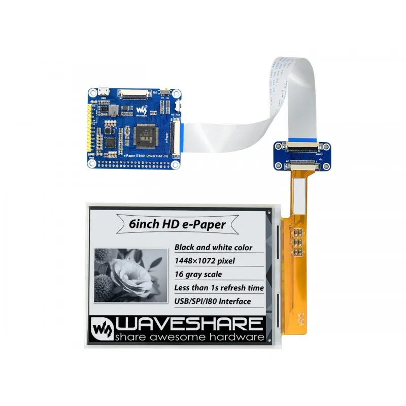 

1448×1072 high definition, 6inch E-Ink display HAT for Raspberry Pi