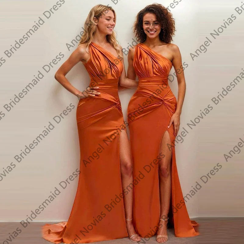 

Long Burnt Orange Customized Mermaid Bridesmaid Dresses Wedding Party Dress vestidos de fiesta elegantes
