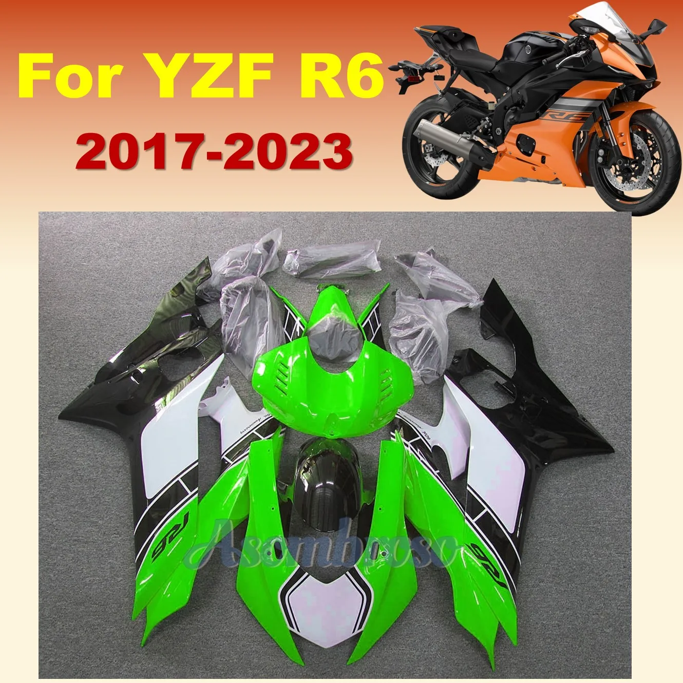 Motorcycle Aftermarket Fairing Kit For Yamaha YZFR6 2017 2018 2019 2020 2021 2022 2023 yzf-r6 17-23 Green White Bodywork set