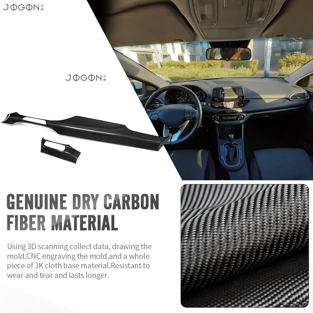 100% Real Dry Carbon Fiber Automotive Interior Center Dashboard Panel Strip Kits Accessories For Hyundai I30 2018 2019 2020 UP