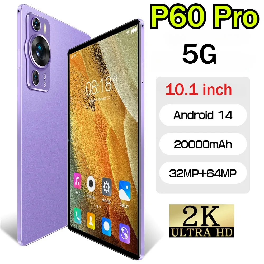 

Новый P60 Pro 10,1-дюймовый HD-экран, оригинальный 5G Dual Sim-планшет, Android 14, детский планшет, 20000 мАч, планшеты, ПК с клавиатурой, ноутбуком