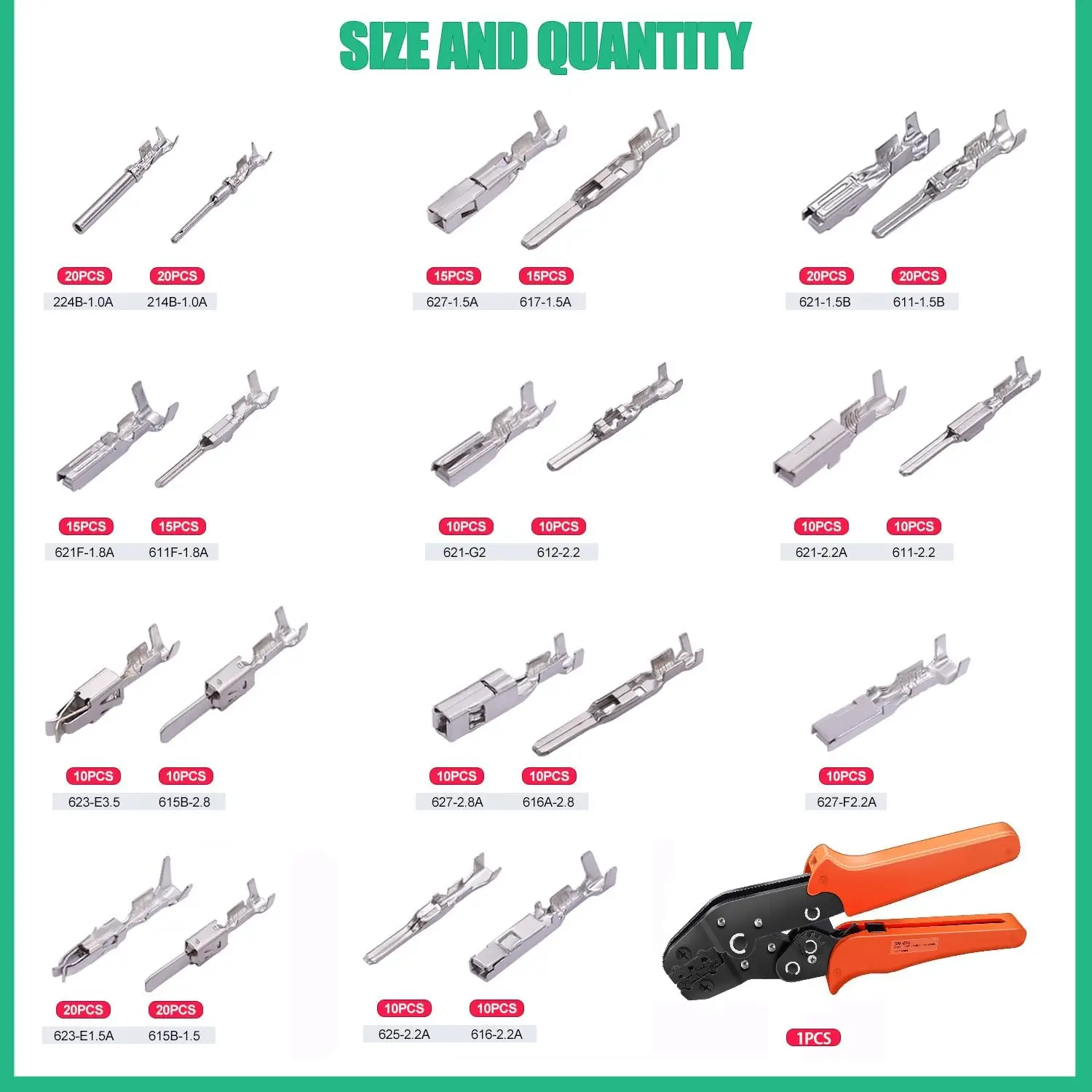 290-teiliges Set Auto-Elektrokabel-Anschlussklemmen 1/1,5/1,8/2,2/2,8/3,5mm Steckverbinder Stecker und Buchsen Crimpkontakte mit Zange – Detail 2