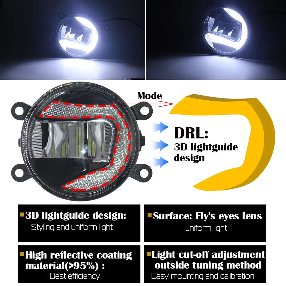 2IN1 Aluminum Car LED Fog Light DRL Daytime Running Lamp White 2 Pieces For Renault Thalia Symbol II LU12 2008-2018