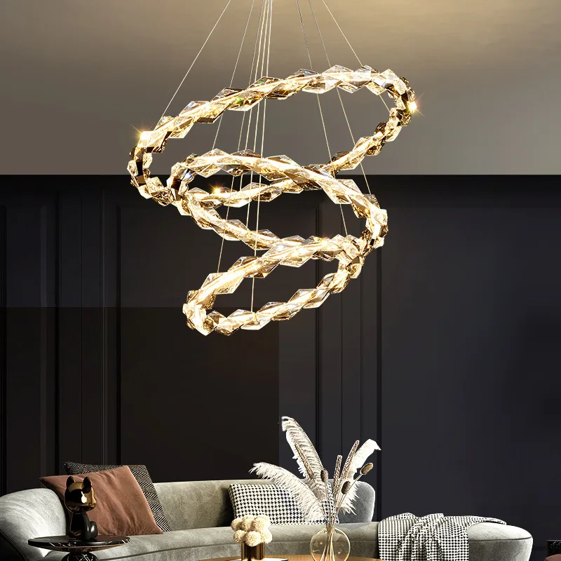 

Modern Luxury Led Dimmable Pendant Lights Lustre K9 Crystal Hanging Chandelier Led Luminarias Chrome Decor Pendant Lamp Fixtures