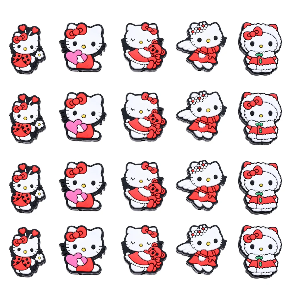 

5 шт. силиконовые плоские бусины в форме Hello Kitty, фокусная бусина для DIY, цепочки для детской соски, ожерелья, браслеты, аксессуары, без BPA