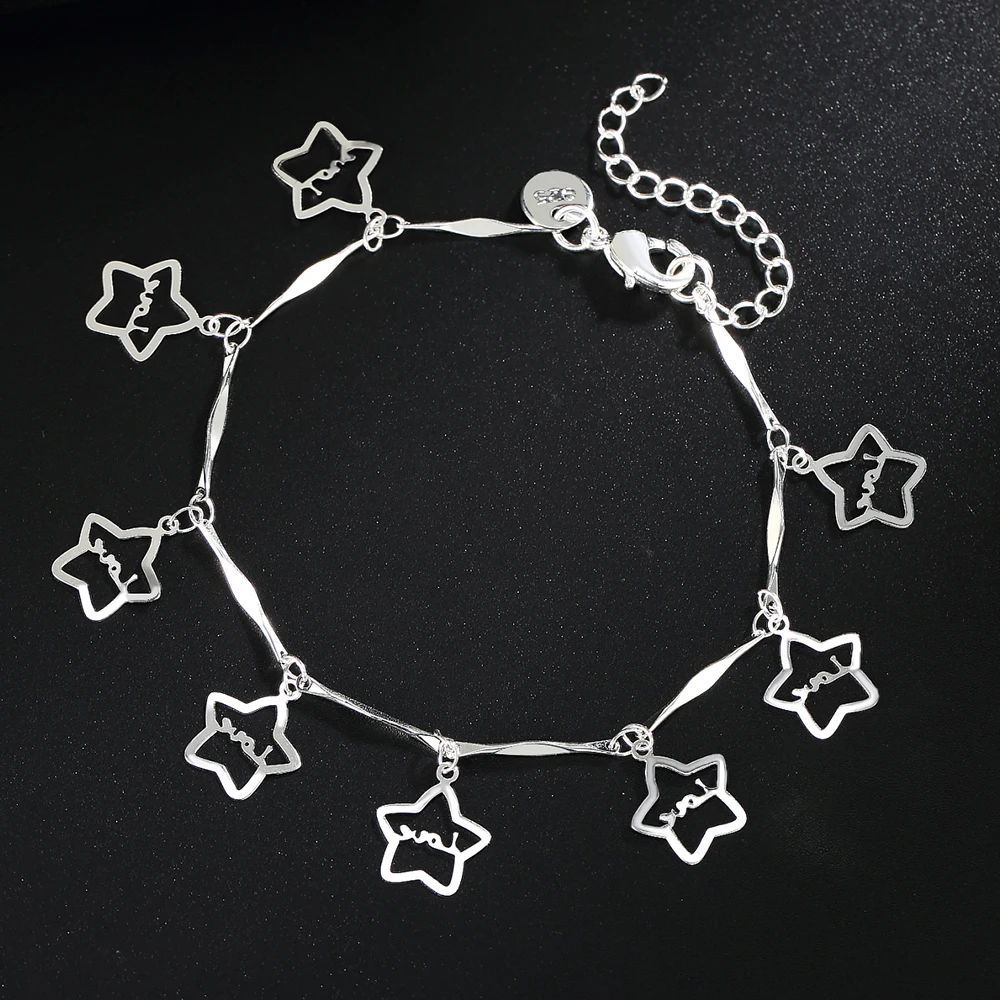 Korean version of charming and fashionable jewelry 925 sterling silver chain LOVE star hanging star bracelet for women's ankles