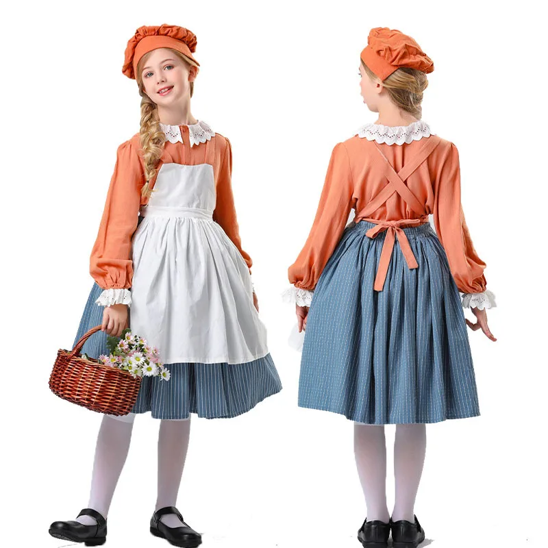 Kostium na Halloween Wiejska Pokojówka Szefa Kuchni Średniowieczny Retro Mała Dziewczynka Chińska Produkcja Sezon Wiosna 2024