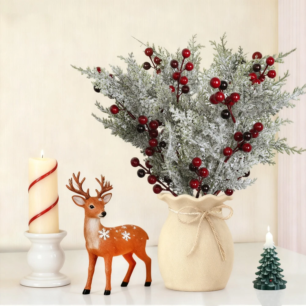 

1PCS 19.68inch Artificial Red Berry Bouquet - Artificial Red Fruit Branch New Year Home Decorative Decorative Artificial Flowers