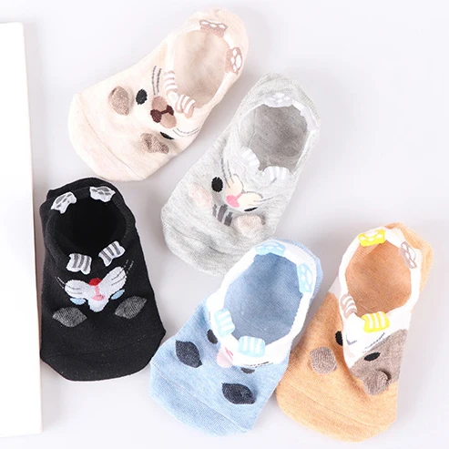 5Pairs/lot Women Socks Female Cotton No Show Ankle Socks Animal Cartoon 3D Socks Lovely Cute Students Girls Socks image 2