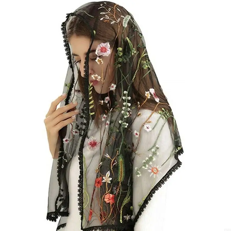 P88a Church Shawl Wraps Women hijab geborduurd geborduurde bloemen sjaalsblaasje sjaal