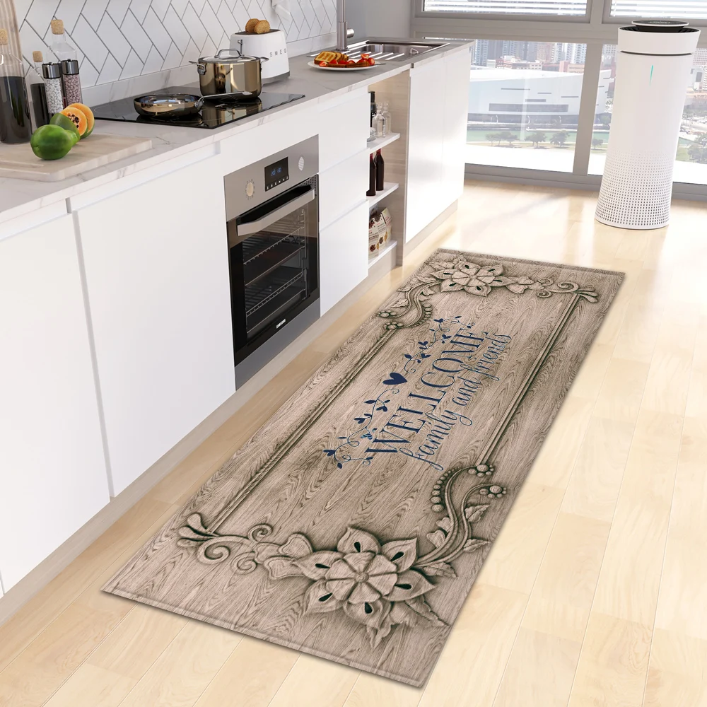 Kitchen Rug House Bedroom Non-Slip Foot Mat Entrance Doormat Wood Grain Living Room Floor Bath Balcony Hallway Decoration Carpet