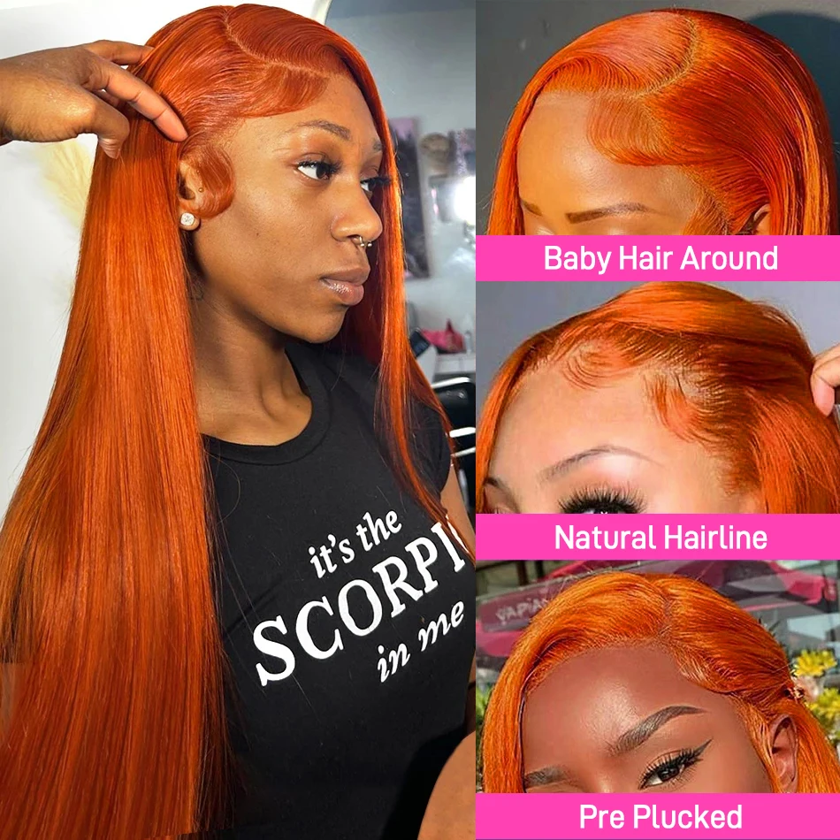 30-calowe imbirowo-pomarańczowe peruki z ludzkich włosów 13x4 Bone Straight Lace Frontal Wig 13x6 Hd Glueless Pre Plucked Wigs For Women