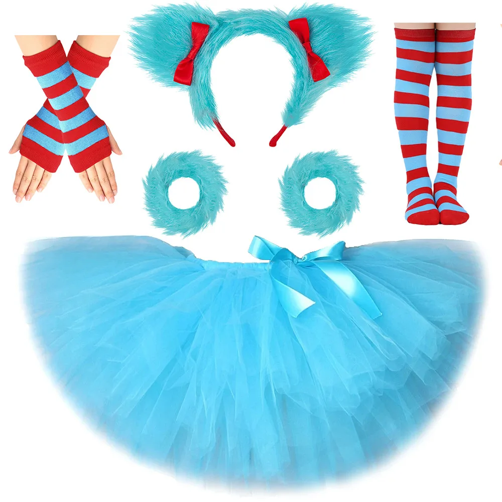 

Red Blue Things Tutu Skirt for Girls Blue Cat Fluffy Ballet Tutus for Birthday Halloween Cosplay Costumes with Plush Hairband