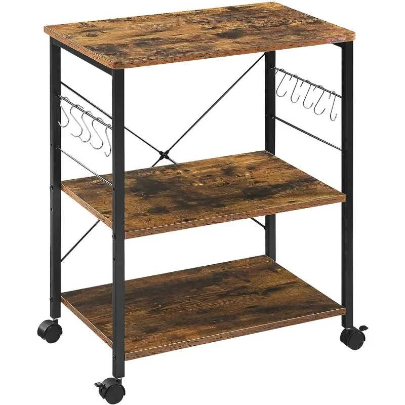 

Baker's Rack, Kitchen Microwave Cart, Coffee Bar Table Station, 3-Tier Kitchen Utility Storage Shelf with Rolling Wheels