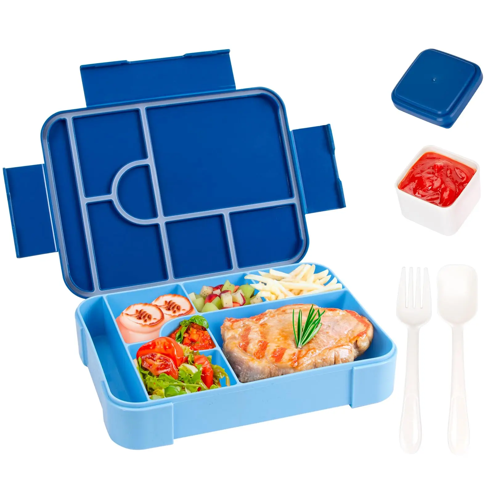 Bento Lunch Box 1330ML Leakproof Bento Box for Kids Adults Food Container with 7 Compartments and Cutlery Set Snack Box for Kids