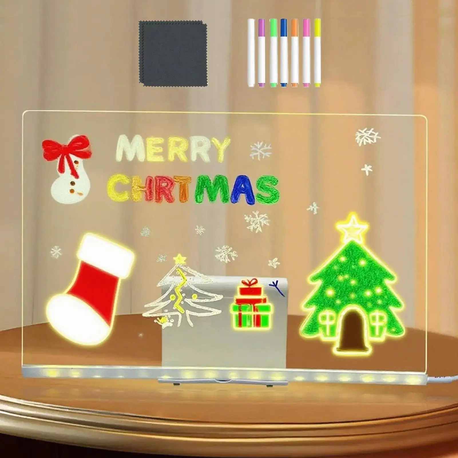 LED-Leuchten-Doodle-Brett, Acryl-Zeichenblock mit 7 schnell trocknenden Stiften, leuchtendes Schreibtablett für Kinder, Malspielzeug, Weihnachtsgeschenk