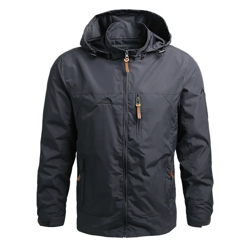 Men\'s new autumn and winter large-size jacket windproof and waterproof outdoor hooded jacket sports mountain zipper jacket