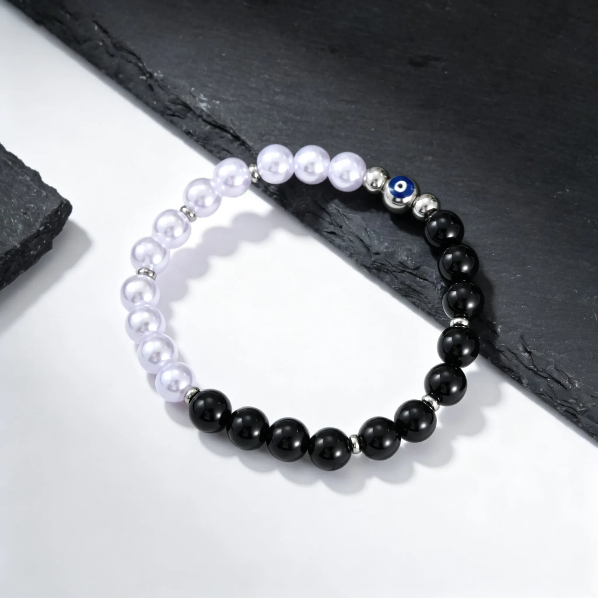 Böser-Blick-Perlenarmband für Männer und Frauen, Schwarzes Onyx-Perlenarmband, Talisman-Schmuckgeschenk – Detail 5