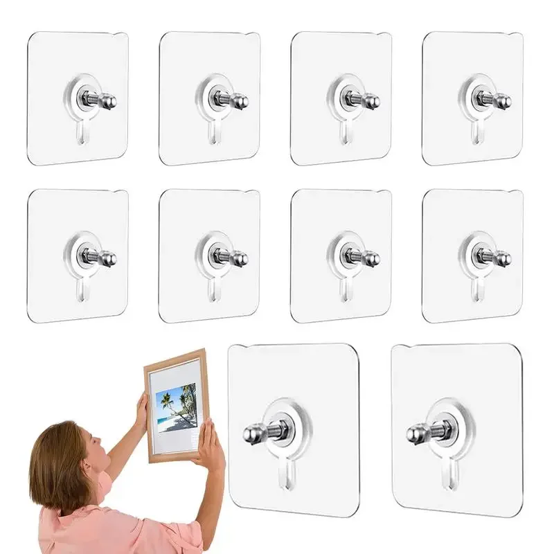 Nail Free Screw Sticker Wall Hooks Strong Adhesive Picture Frame Mount Hook Easy Install for Home Wall Decoration