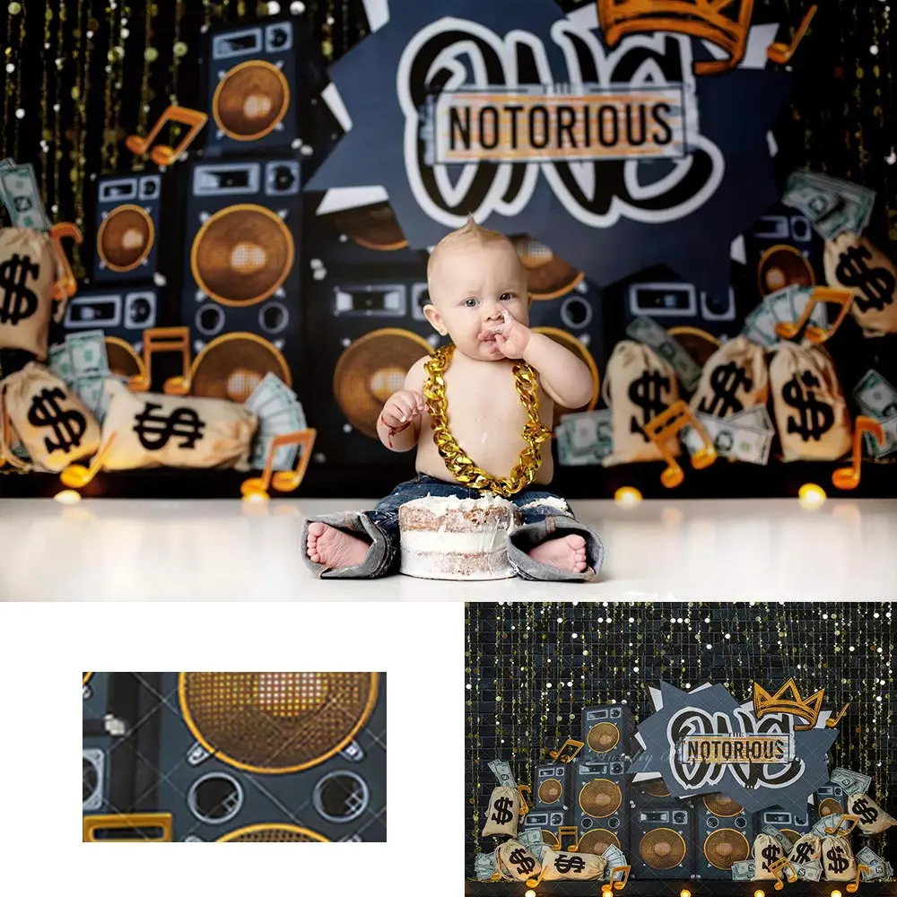 Notorious One Photography Backdrop Kids Baby Cake Smash Photocall Decors Gold Coins Child 1st Birthday Party Backgrounds