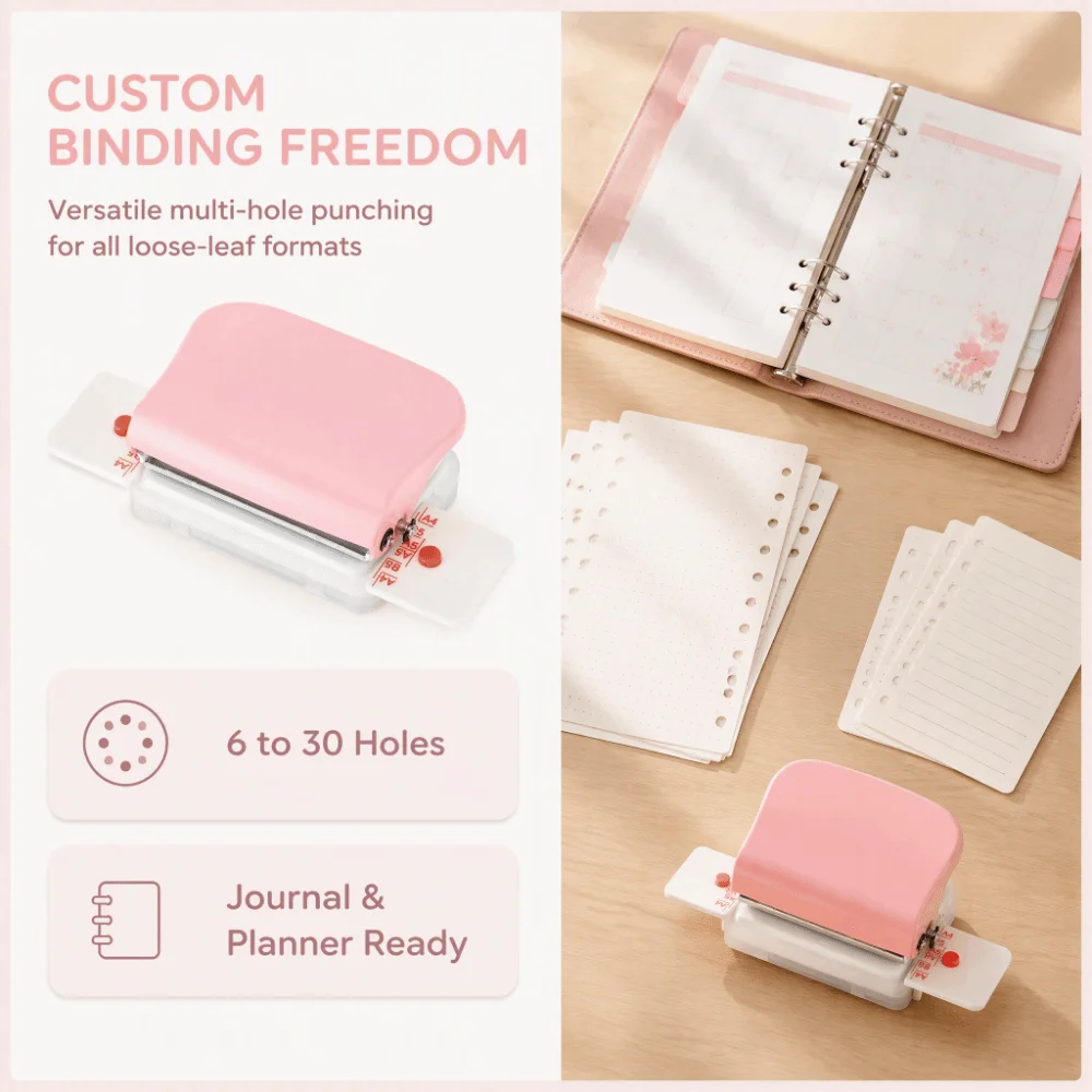 26 Hole Paper Hole Punch 20 Hole 5 Sheets Capacity Multi-Hole Paper Puncher Manual Operation 30 Hole Loose Leaf Punching Machine