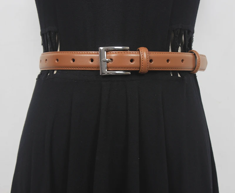 

Women's Runway Fashion Genuine Leather Cummerbunds Female Dress Corsets Waistband Belts Decoration Narrow Belt R159