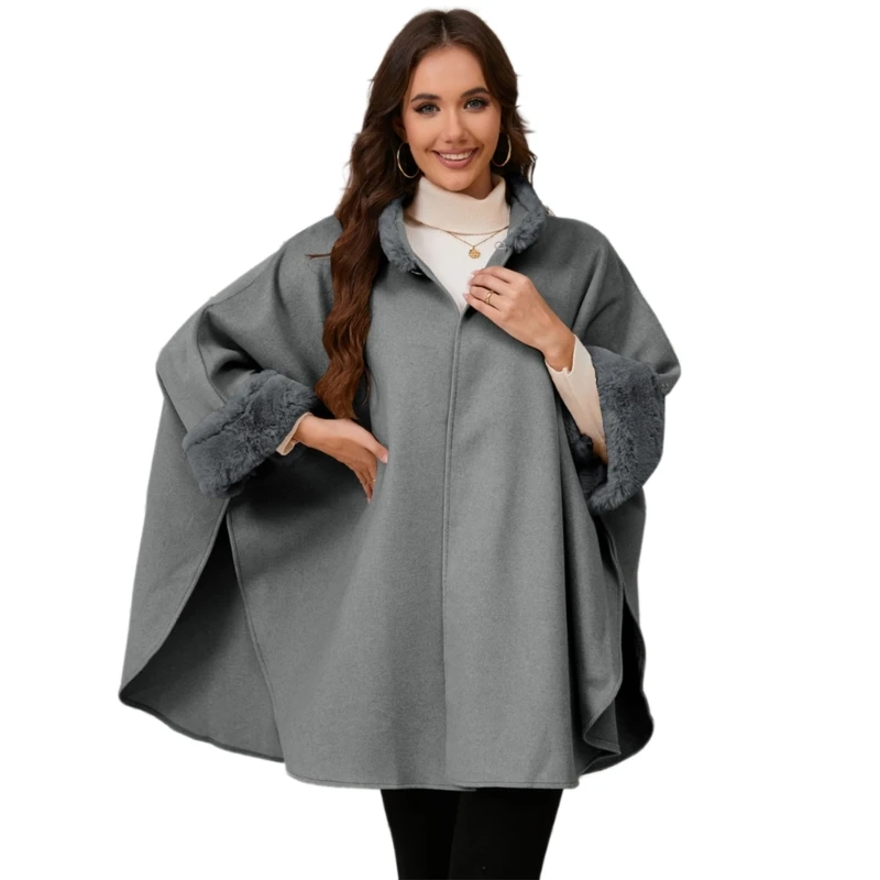 Ponchos femininos vintage com pelúcia para cardigã solto para estação