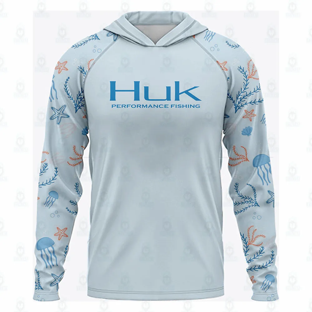 Huk Fishing-Sweat à capuche de protection solaire pour homme, chemise à capuche, vêtements de pêche, maillot d'été, Udissolve 50