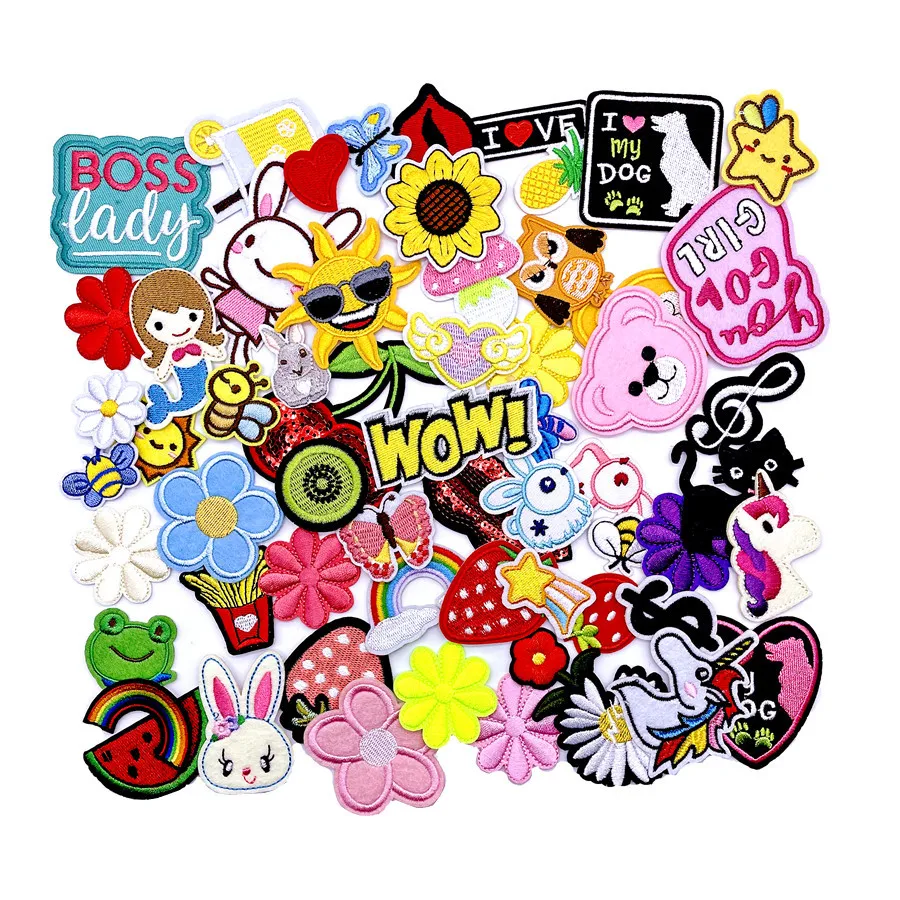 30pcs/lot Random Mixed Patch Set Iron On Cartoon Cute Embroidered Applique Patches For DIY Handwork Clothing Stickers Sewing