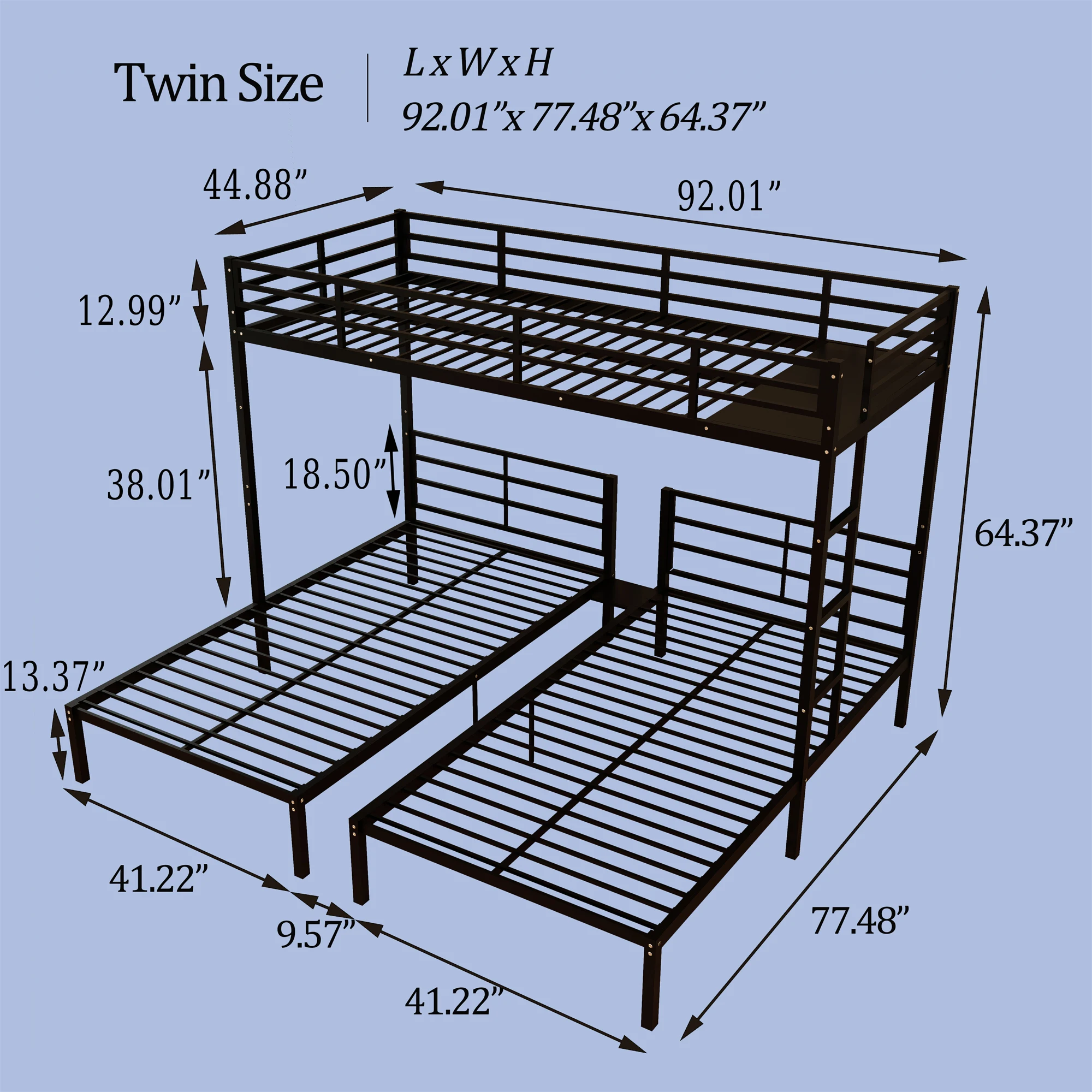 Triple Bunk Bed for Kids,3 Bed Bunk Beds for 3,Metal Triple Bunk Beds,Separates Into 3 Twin Beds,Noise Reduced Structure,Black